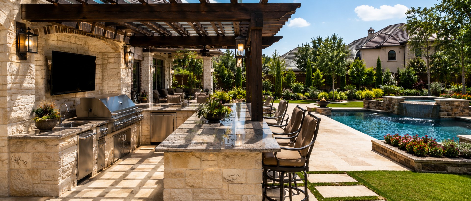 Outdoor kitchen and backyard living space cleaning by ServiceBeaver in DFW Texas
